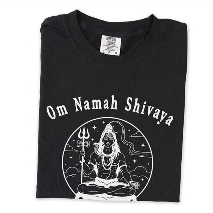 Black long sleeve tee featuring the Om Namah Shivaya mantra graphic.
