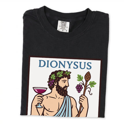 Dionysus Greek god of wine mythology graphic t-shirt design.