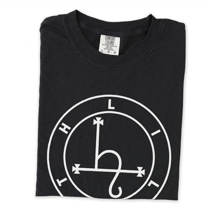 Lilith Sigil occult graphic on a white long sleeve t-shirt.