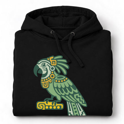 Mayan Parrot Hoodie | Green Bird with Long Patterned Tail Design