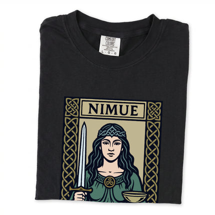 Lady of the Lake t-shirt design featuring Celtic sword and chalice Arthurian artwork.