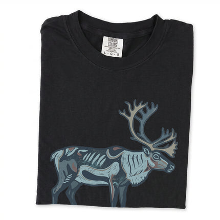 Inuit caribou symbol graphic t-shirt featuring arctic reindeer design.