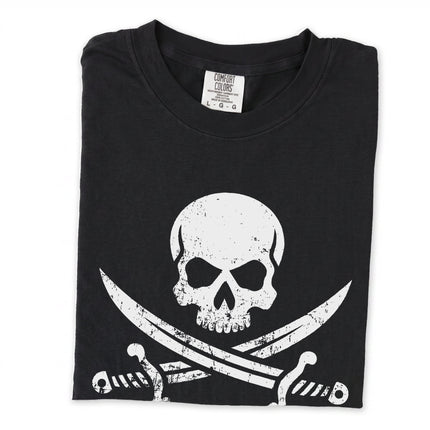 Pirate skull and cutlass Jolly Roger graphic long sleeve t-shirt.