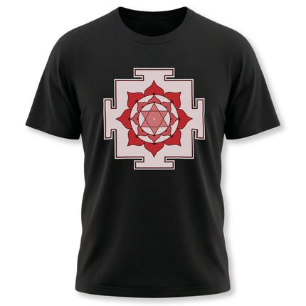 Bhuvaneshwari Yantra sacred geometry print on a black spiritual tee.