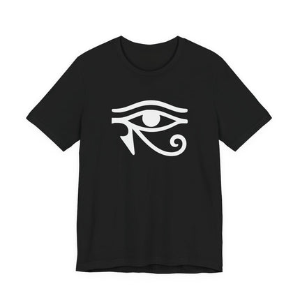 Eye of Horus Egyptian symbol graphic on a black t-shirt.