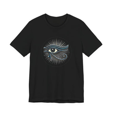 Black t-shirt featuring the Eye of Horus symbol, an ancient Egyptian protection graphic.