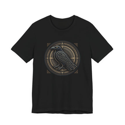 Norse raven knotwork graphic tee featuring Viking mythology design.