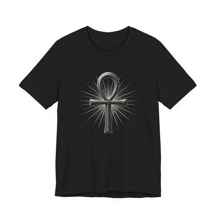 Black t-shirt featuring the radiant Egyptian Ankh symbol of life.