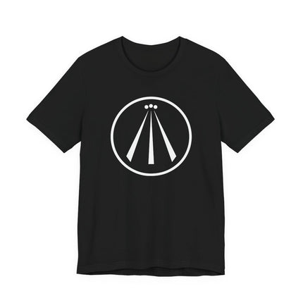 Awen Celtic symbol graphic on a black unisex t-shirt. Represents divine inspiration.