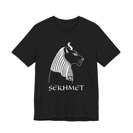 Sekhmet Egyptian goddess line art t-shirt featuring the powerful lioness deity of Ancient Egypt.
