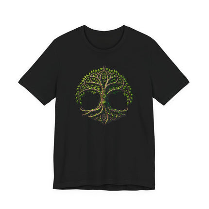 Celtic Tree of Life Yggdrasil graphic tee featuring a skull motif.