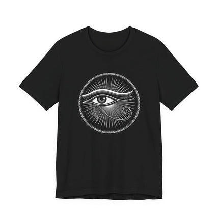 Black tee featuring the Eye of Horus symbol, an ancient Egyptian protective graphic.