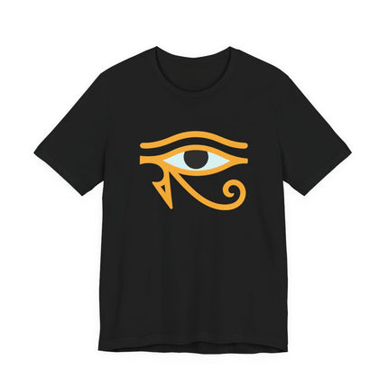 Eye of Horus symbol graphic on a black t-shirt. Ancient Egyptian protection symbol.