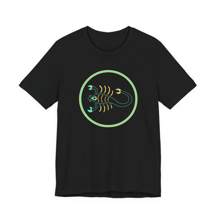 Scorpion zodiac graphic tee featuring the Egyptian Scorpio symbol.