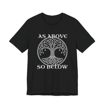 As Above So Below Celtic Tree of Life graphic t-shirt design.