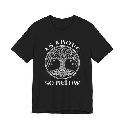 Black tee featuring Celtic Tree of Life and "As Above So Below" knotwork design.