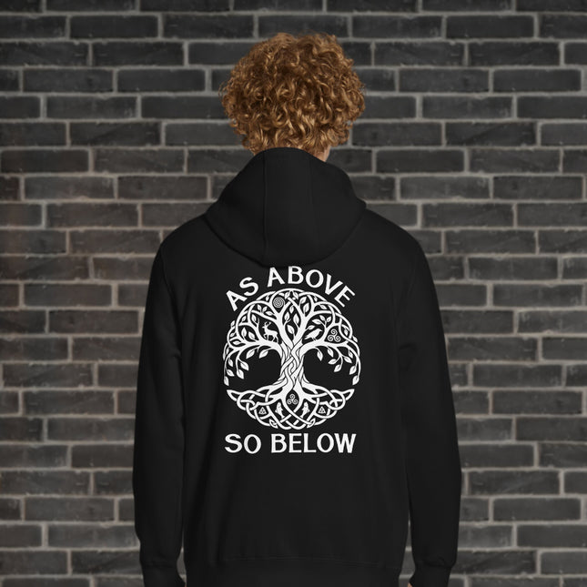 As Above So Below Tree of Life Celtic Knot Back Print Graphic Pullover Hoodie