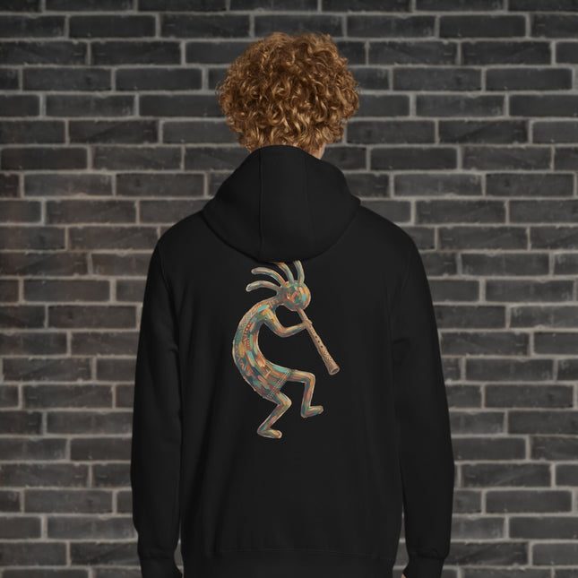 Southwest Colorful Kokopelli Flute Player Back Print Hoodie | Graphic Pullover
