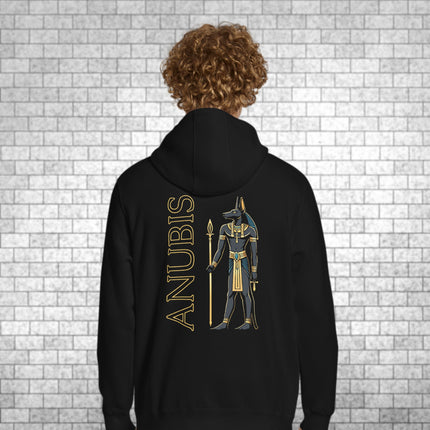 Anubis Egyptian God mythology back print hoodie pullover featuring ancient artwork.