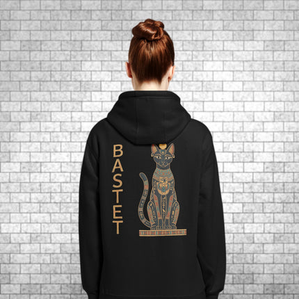 Bastet Egyptian cat goddess print hoodie featuring ancient Egypt mythology design.