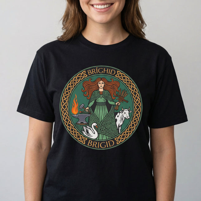 Brighid Celtic Goddess T-Shirt | Irish Mythology Fire Forge Swan Cow Tee V1