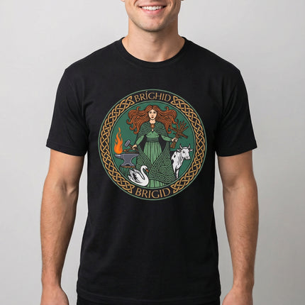 Brighid Celtic Goddess T-Shirt | Irish Mythology Fire Forge Swan Cow Tee V1