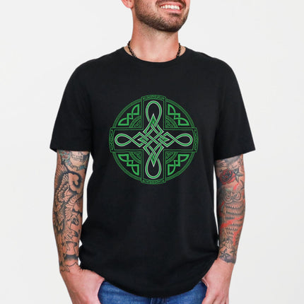 Celtic Cross T-Shirt | Irish Knot Green Design Graphic Print Tee Shirt