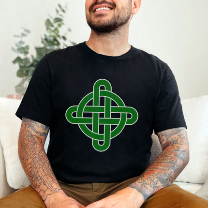Celtic Cross T-Shirt | Green Knotwork Graphic Print Unisex Tee Shirt Design