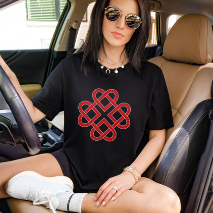 Celtic Love Knot Symbolic T-Shirt | Heart Red Graphic Knotwork Unisex Tee
