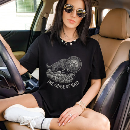 The Chase of Hati Norse Mythology T-Shirt | Viking Wolf Graphic Tee