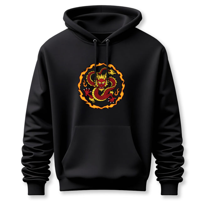 Fiery Chinese Dragon Hoodie | Serpent With Flames Print Unisex Pullover V6