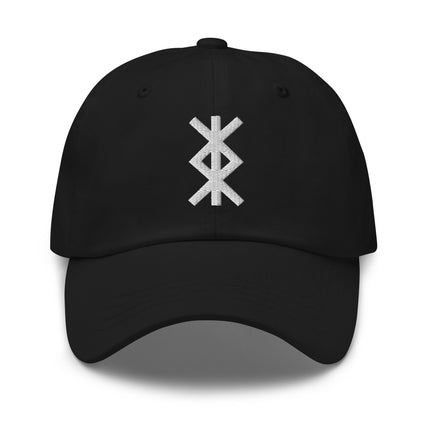 Embroidered Dad Hat featuring Norse Protection Bind Rune and Elder Futhark symbols.