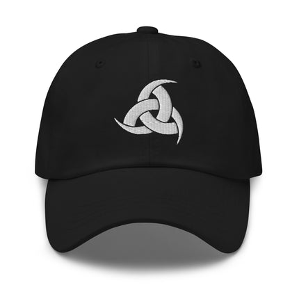 Embroidered Viking baseball cap featuring the Triple Horn of Odin symbol design.
