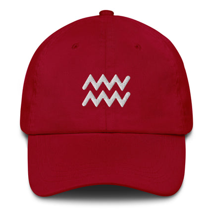 Embroidered Aquarius zodiac symbol baseball cap with structured front panel.