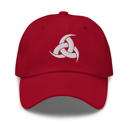 Embroidered Viking baseball cap featuring the Triple Horn of Odin symbol.