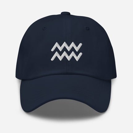 Embroidered Aquarius zodiac symbol baseball cap featuring celestial constellation design.