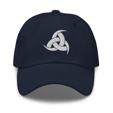 Black baseball cap with embroidered Triple Horn of Odin Viking symbol design.