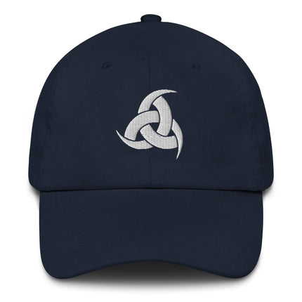 Embroidered Viking baseball cap featuring the Triple Horn of Odin symbol.