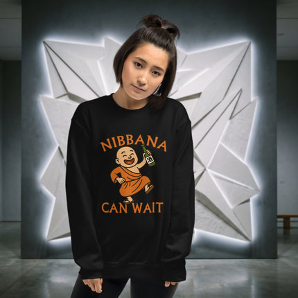 Funny Buddhist monk graphic on pullover sweatshirt design.