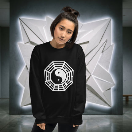 Bagua Yin Yang symbol graphic print on unisex martial arts style pullover shirt.