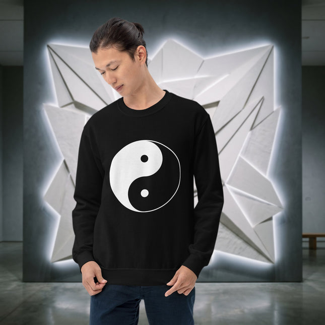 Yin Yang symbol graphic sweatshirt featuring harmony and balance design.