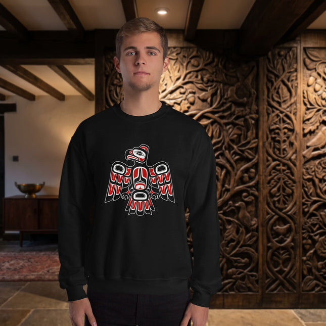 Unisex sweatshirt featuring Pacific Northwest raven formline art indigenous pullover design.