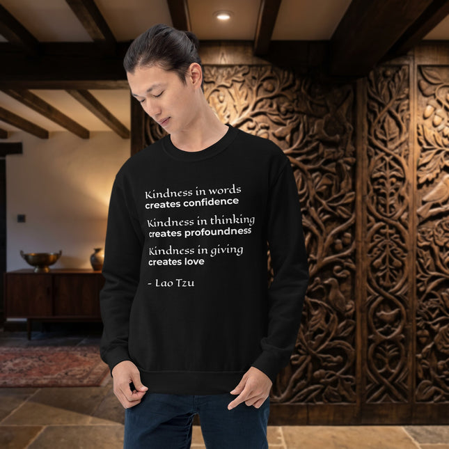Lao Tzu kindness quote sweatshirt design promoting love and deep wisdom.