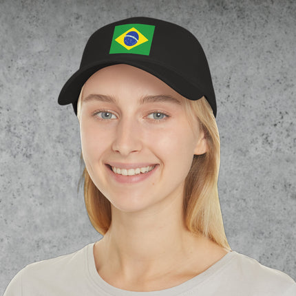 Brazilian flag baseball cap featuring the "Ordem e Progresso" graphic print.