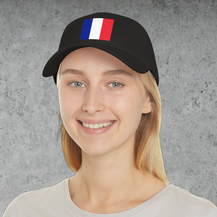 Blue, white, and red French tricolor flag baseball cap with embroidered design.