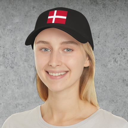 Denmark flag baseball cap featuring the Danish cross symbol graphic print.