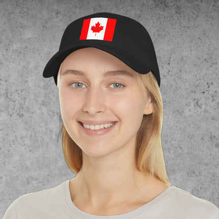 Canada flag baseball cap featuring a red maple leaf graphic print.