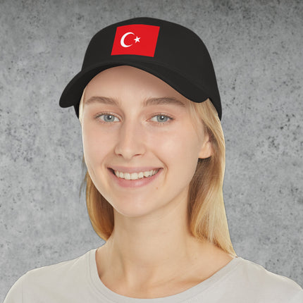 Turkish flag baseball cap featuring a red background with white crescent and star graphic print.
