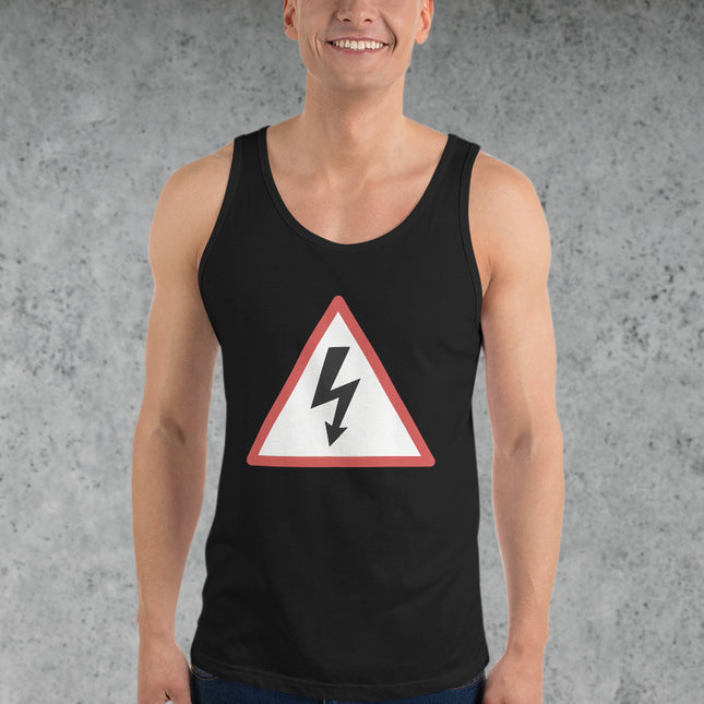 High Voltage Lightning Bolt Warning Sign Tank Top | Electrician Shirt Voltage