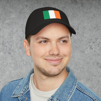 Irish tricolor flag baseball cap featuring a vibrant graphic print of the Irish national flag.